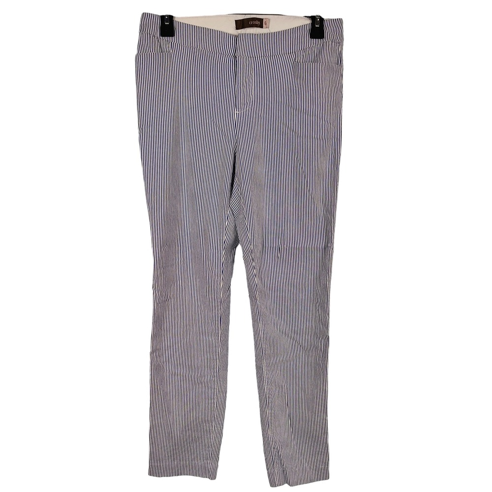 Crosby Womens SZ 6 Pinstripe Slim Ankle Pants Blue White Rayon Stretch Preppy